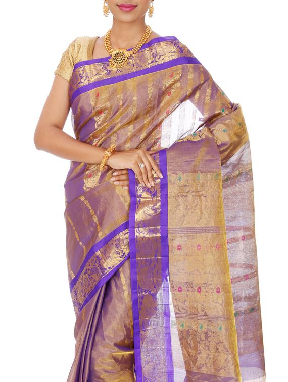 violet silk blend saree - 10009174 - Zoom Image - 2