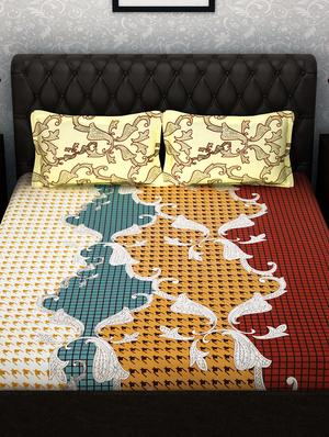 multicolored 100% cotton double bedsheet with 2 pillow covers - 1001721 - Standard Image - 2