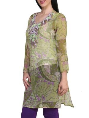 green chiffon straight kurta - 10024412 - Standard Image - 2