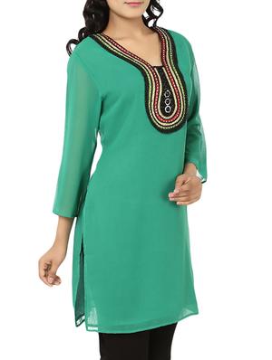 green georgette straight kurta - 10024437 - Standard Image - 2
