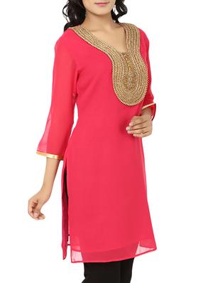 pink georgette straight kurta - 10024438 - Standard Image - 2
