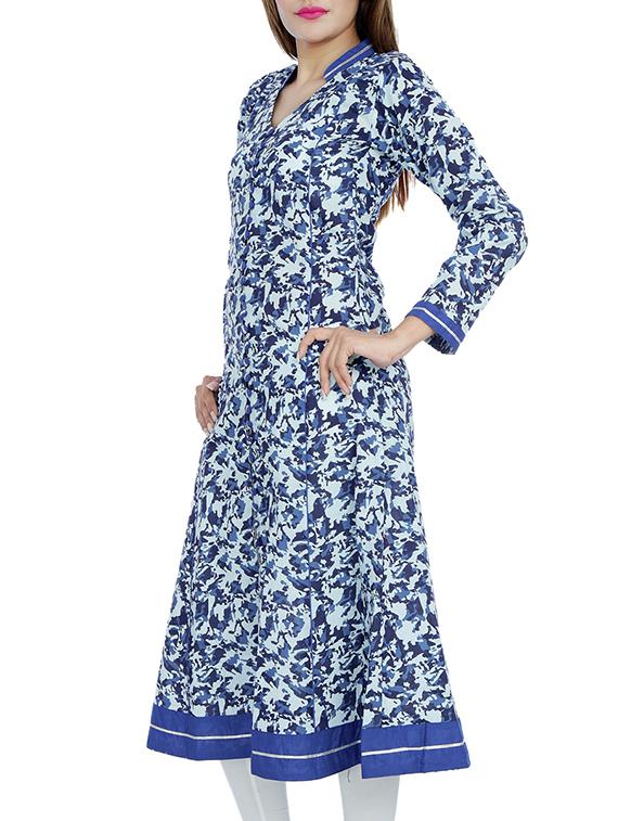 Indigo cotton kurta - 10033961 - Zoom Image - 2