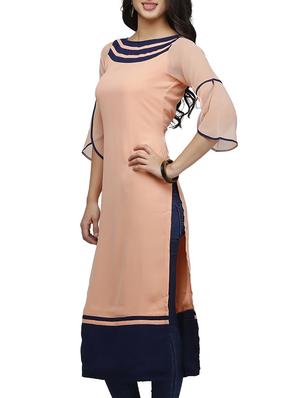 peach georgette straight kurta - 10039887 - Standard Image - 2