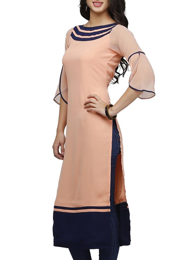 peach georgette straight kurta - 10039887 - Zoom Image - 2