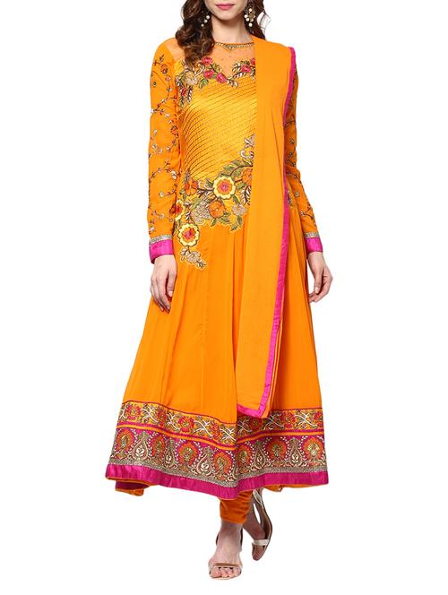 orange cotton blend unstitched suit - 10047635 - Very Small Image - 1