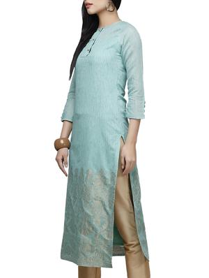 blue chanderi straight kurta - 10048818 - Standard Image - 2
