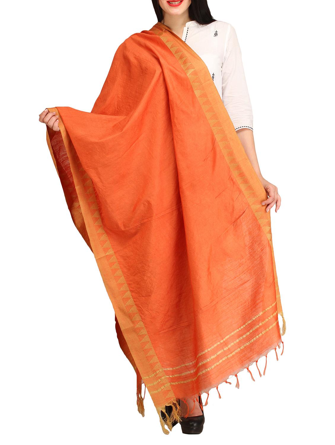 Orange Viscose Plain Dupatta - By