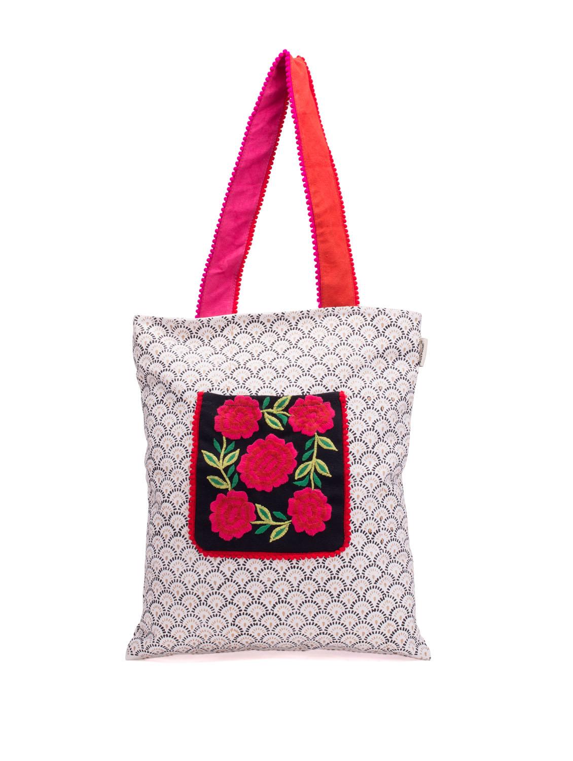 White Handbag With Floral Embroidery On The Pouch - Pick Pocket