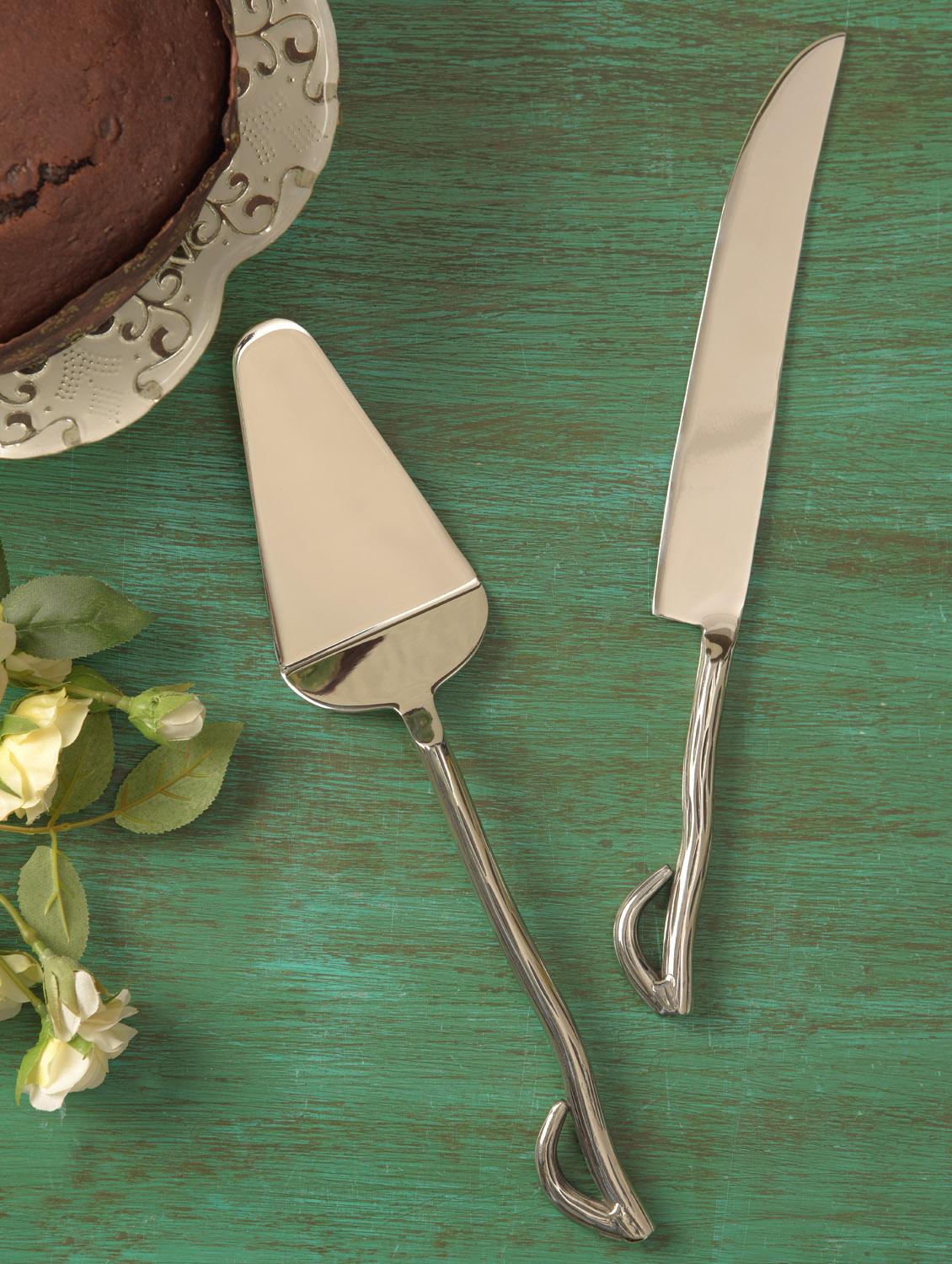 Twig Inspired Pie Server With Knife Set - Sage Koncpt