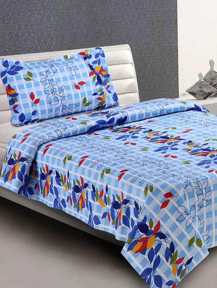Blue Printed Everyday Cotton Single Bedsheet - Desi Connection