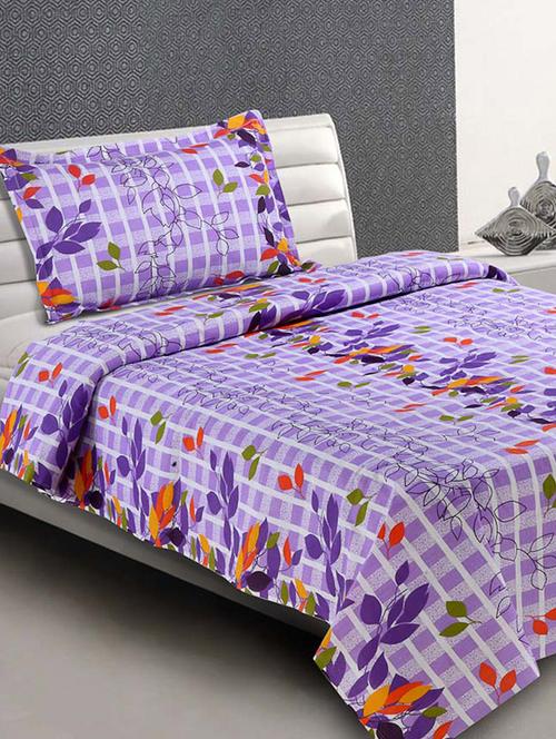 Lilac Printed Everyday Cotton Single Bedsheet - Desi Connection