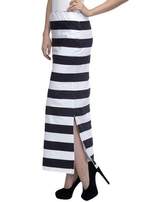 striped white side slit skirt - 10081688 - Standard Image - 2