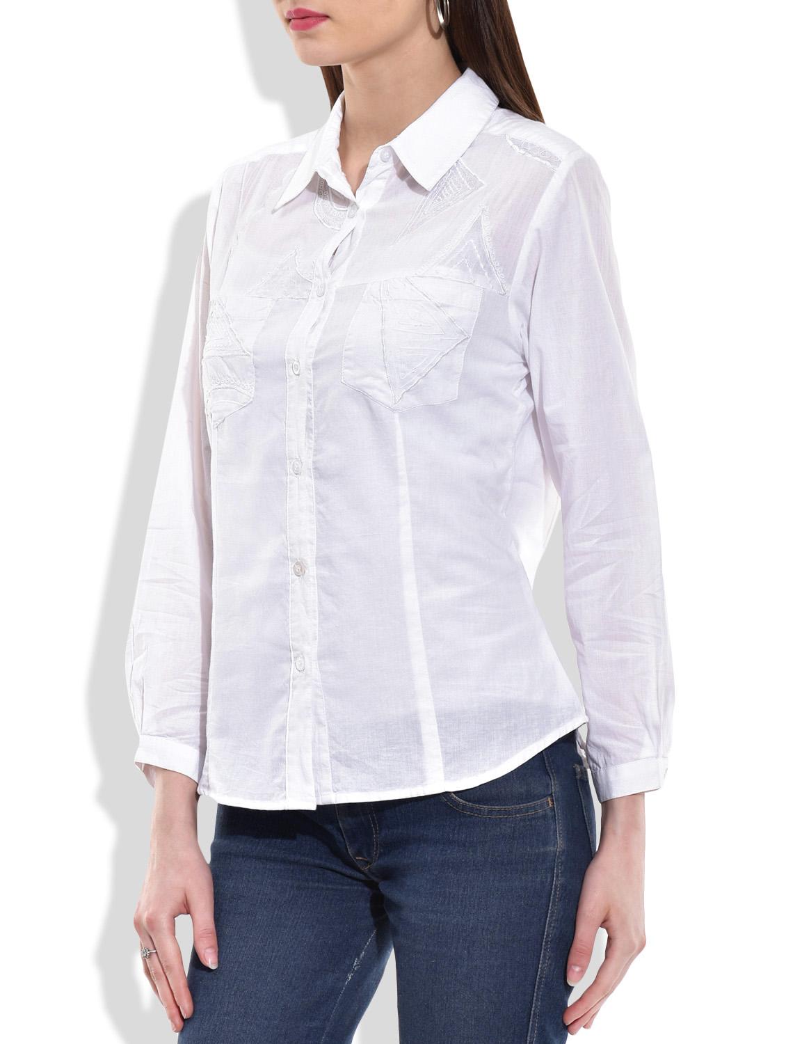 white cotton regular shirt - 10082005 - Zoom Image - 2