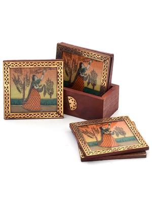 gemstone painting pure brass tea coasters gift - 10084173 - Standard Image - 2