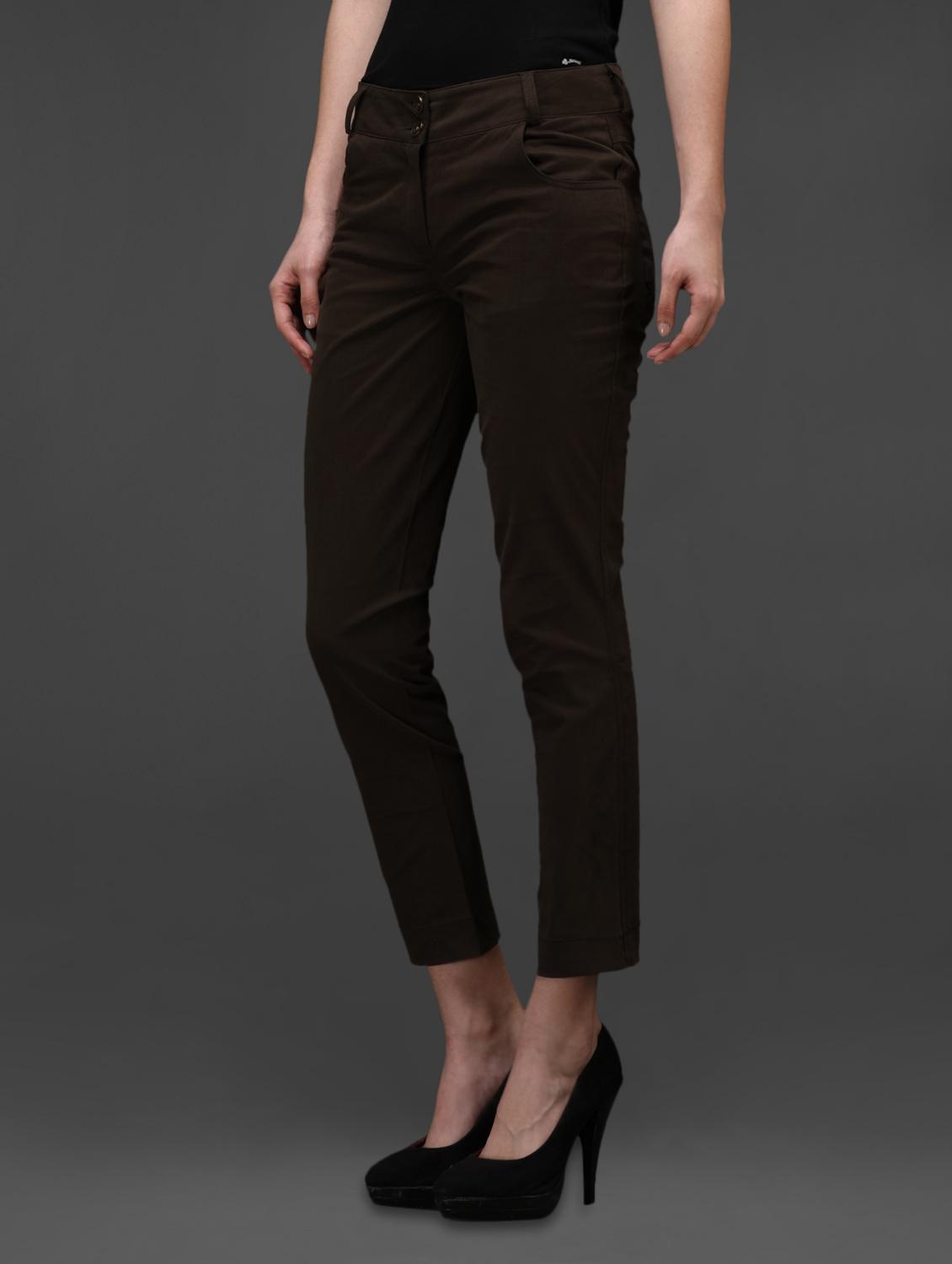 coffee brown cotton lycra trouser - 1008635 - Zoom Image - 2