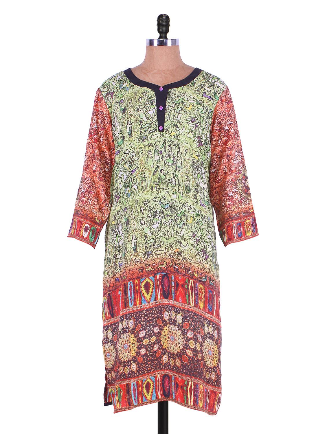 Light Green Digital Print Crepe Kurti - Admyrin