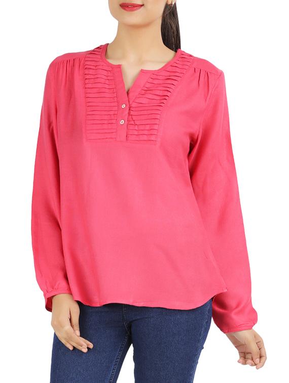 Pink Plain Pintucked Top - Victor Brown