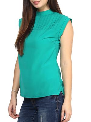 pintucked mock neck top - 10117237 - Standard Image - 2