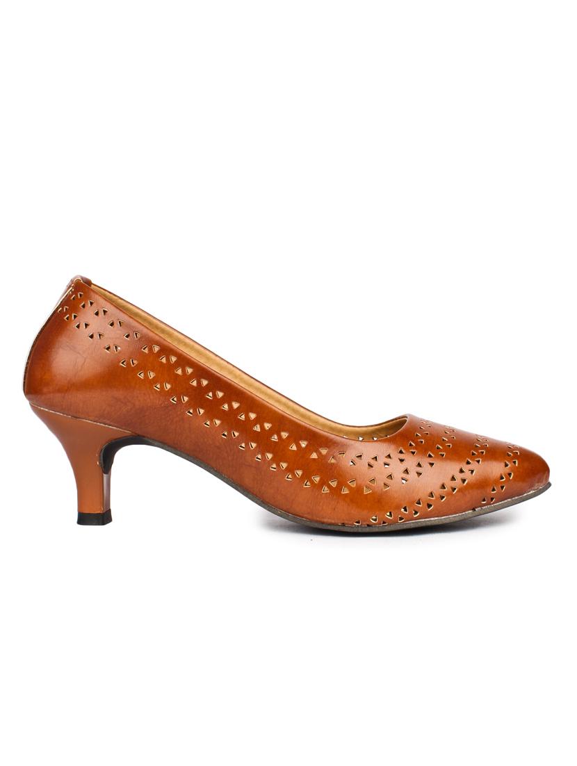 brown leatherette slip on pumps - 10124219 - Zoom Image - 2