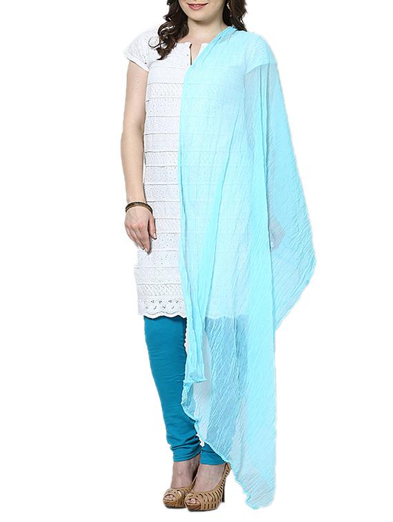 Dark Sky Blue Chiffon Plain Dupatta - By