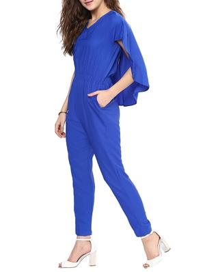 blue solid cap sleeve jumpsuit - 10155764 - Standard Image - 2