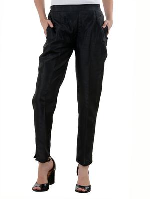 black,royalblue silk trousers - 10166025 - Standard Image - 5