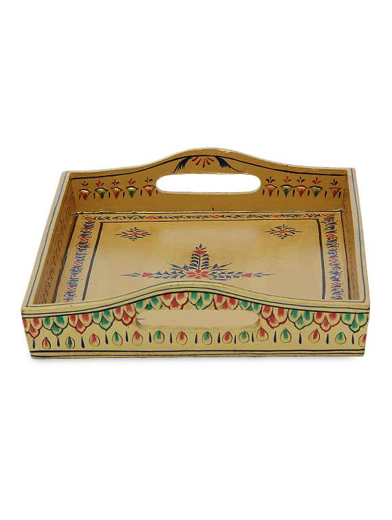 Buy Yellow Painted Wooden Tray for Unisex from Kaushalam for ₹2145 at 3