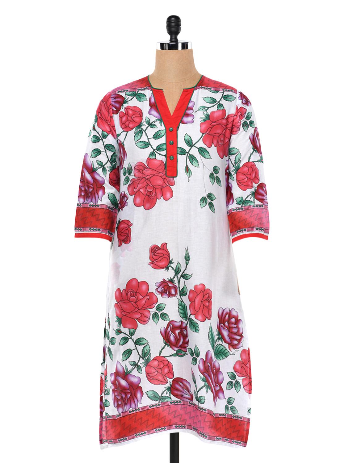 Rose Printed Everyday Cotton Kurta - SHREE