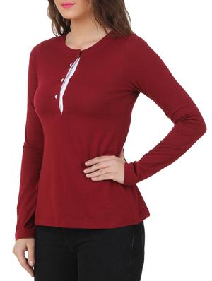 maroon cotton blend top - 10193820 - Standard Image - 2