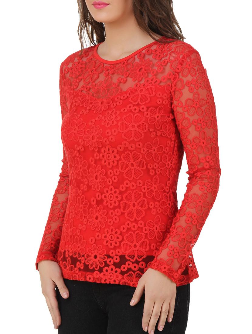 red lace regular top - 10193829 - Zoom Image - 2