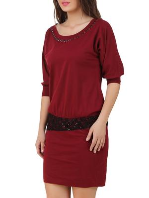 maroon cotton jersey dress - 10193834 - Standard Image - 2