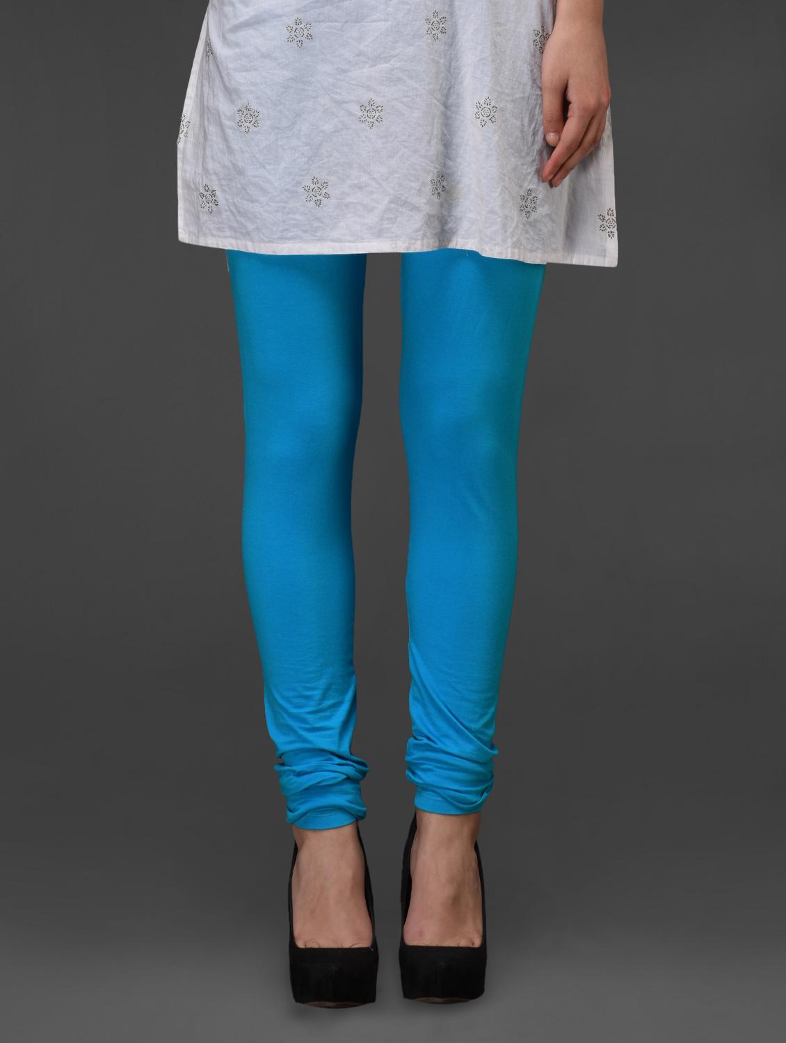 Turquoise Plain Cotton Churidar - Fashionexpo