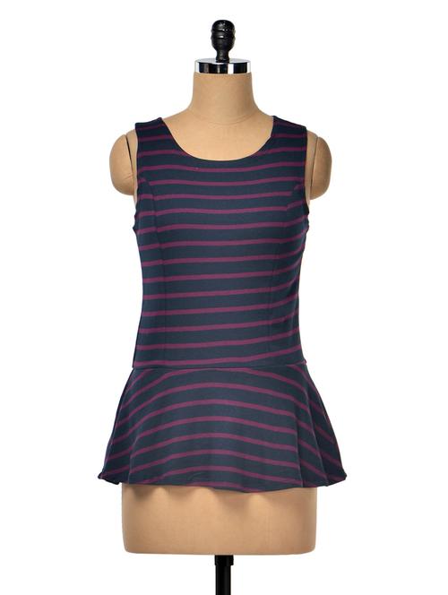 COTTON LYCRA STRIPE PEPLUM TOP - Hotberries