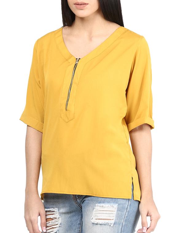 yellow poly crepe top - 10237029 - Zoom Image - 2