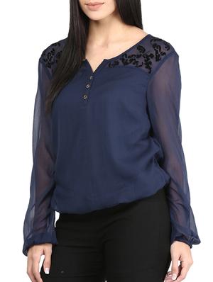 navy blue chiffon top - 10237068 - Standard Image - 2