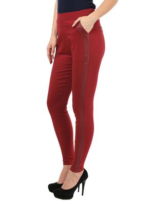 maroon polyester lycra trousers - 10239039 - Standard Image - 2