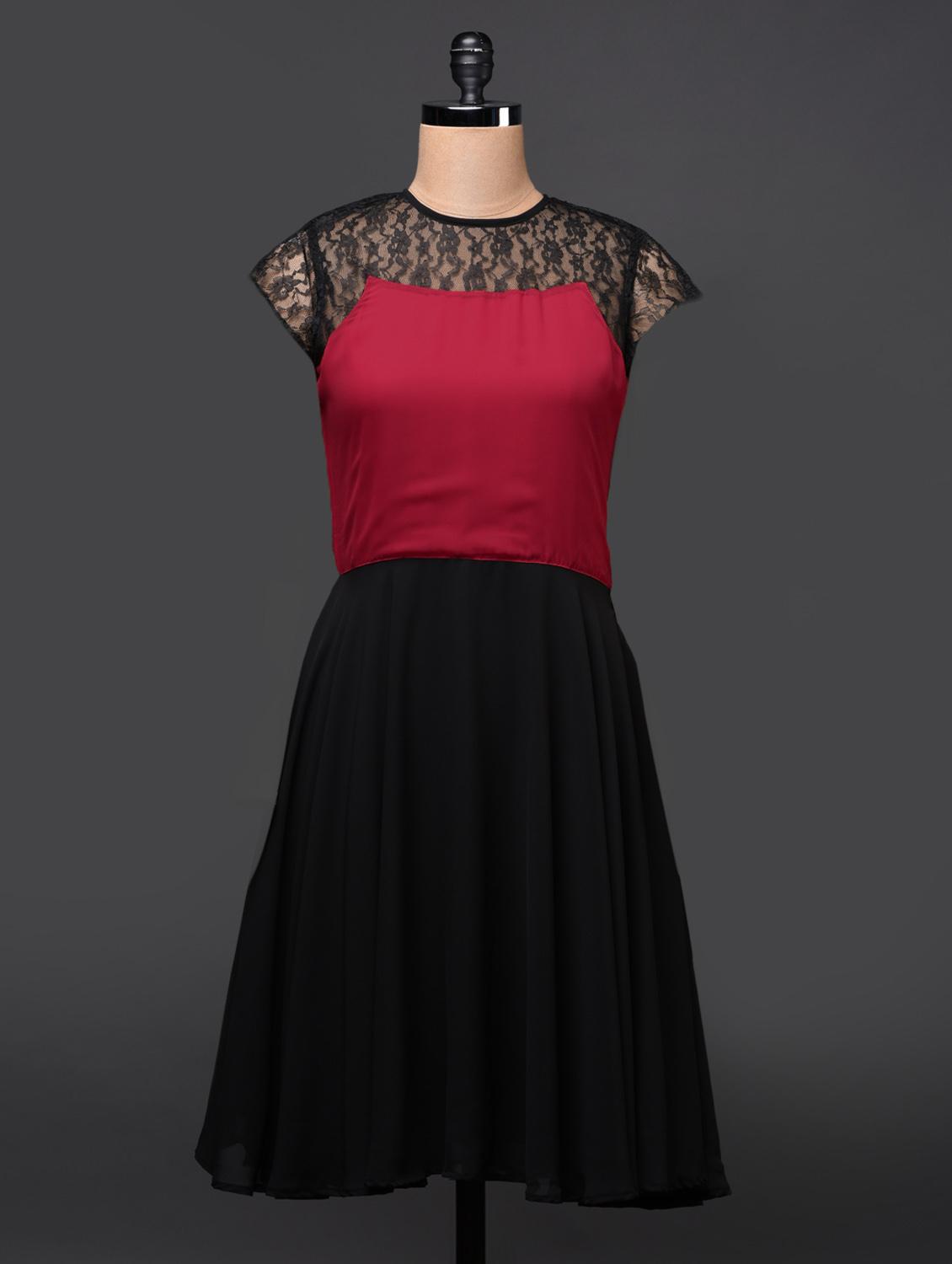 Lace Yoke A-Line Georgette Dress - Eavan