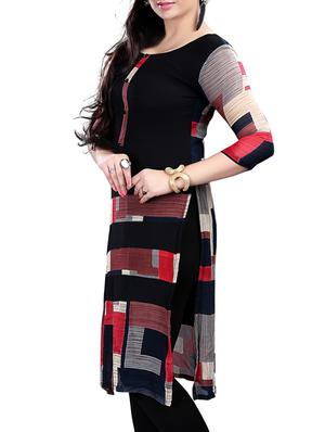 black crepe printed straight kurta - 10259583 - Standard Image - 2