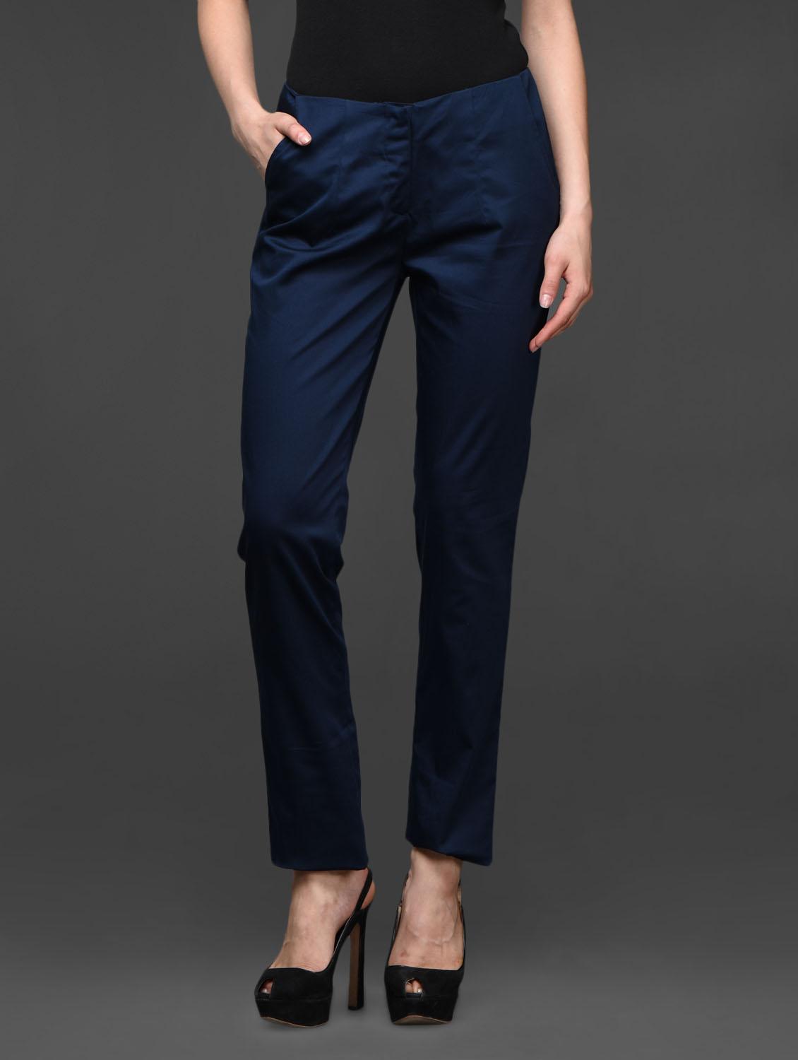 Navy Blue Straight Fit Formal Trousers - Kaaryah