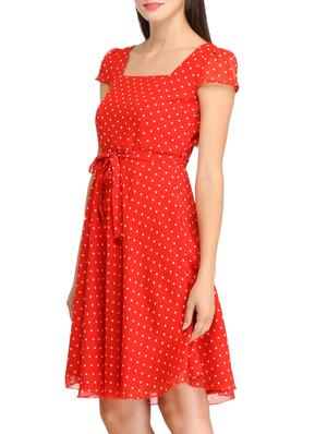 red printed fit and flare dress - 10282658 - Standard Image - 2