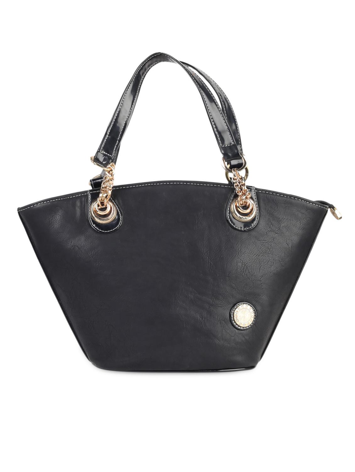 Solid Black PU Handbag - LOZENGE