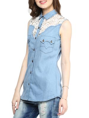 blue , white denim shirt - 10290538 - Standard Image - 2
