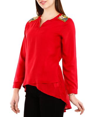 solid red viscose top - 10292688 - Standard Image - 2