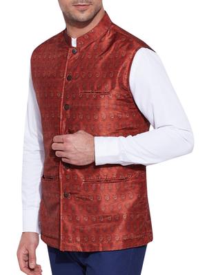 brown cotton nehru jacket - 10326639 - Standard Image - 2
