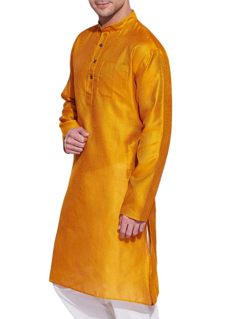 yellow silk long ethnic kurta - 10326649 - Zoom Image - 2