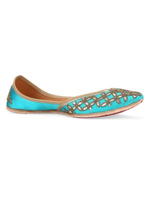 turquoise hand embroidered leather mojaris - 10344679 - Standard Image - 2