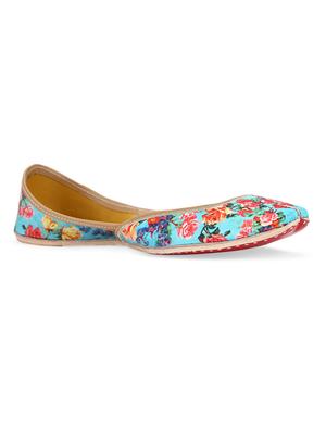 zeva turquoise floral printed leather handcrafted mojaris - 10344695 - Standard Image - 2