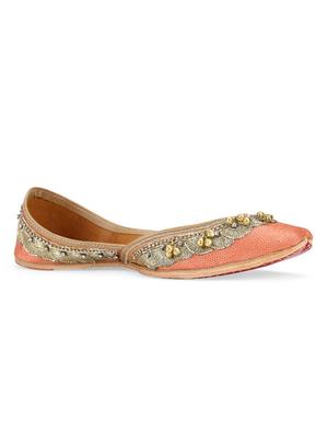 peach embellished leather handcrafted mojaris - 10344699 - Standard Image - 2