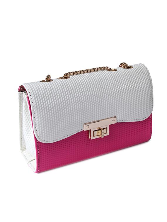 white & pink textured leatherette color block sling bag - 10346336 - Zoom Image - 5