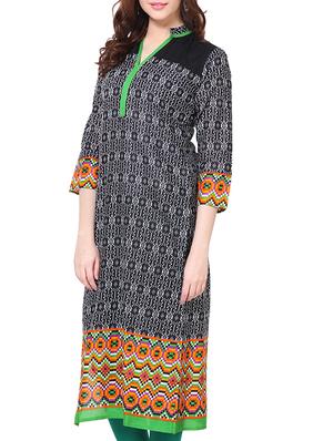 black, green cotton kurta - 10352912 - Standard Image - 2
